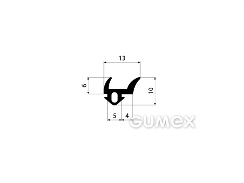 Pryžový profil tvarový s dutinkou, 10x13mm, 70°ShA, EPDM, -40°C/+100°C, černý